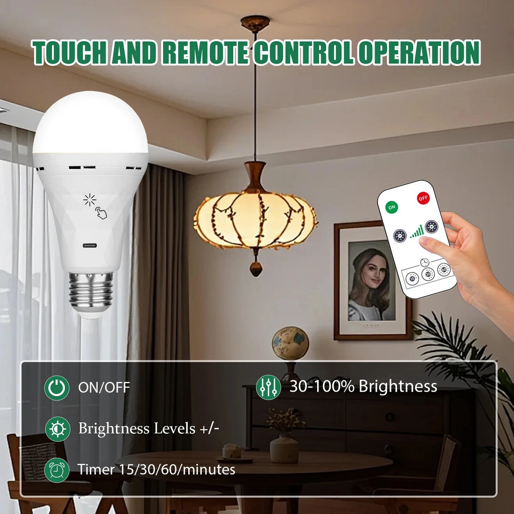 HOMEFISH USB Rechargeable E27 LED Bulb – Touch Control, Dimmable & Timer