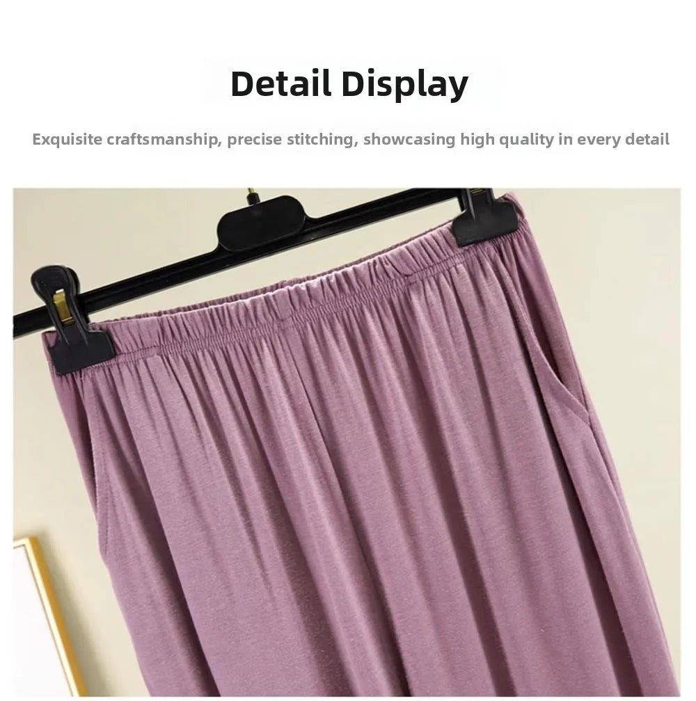 Women's Modal Wide Leg Cropped Pants - High Waist Casual Lounge