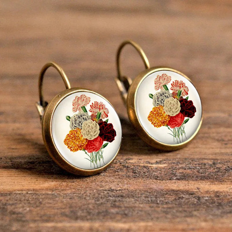 Hot Selling Pop Jewelry Dome Glass Alloy Earrings Flower Painting Noble Fashion