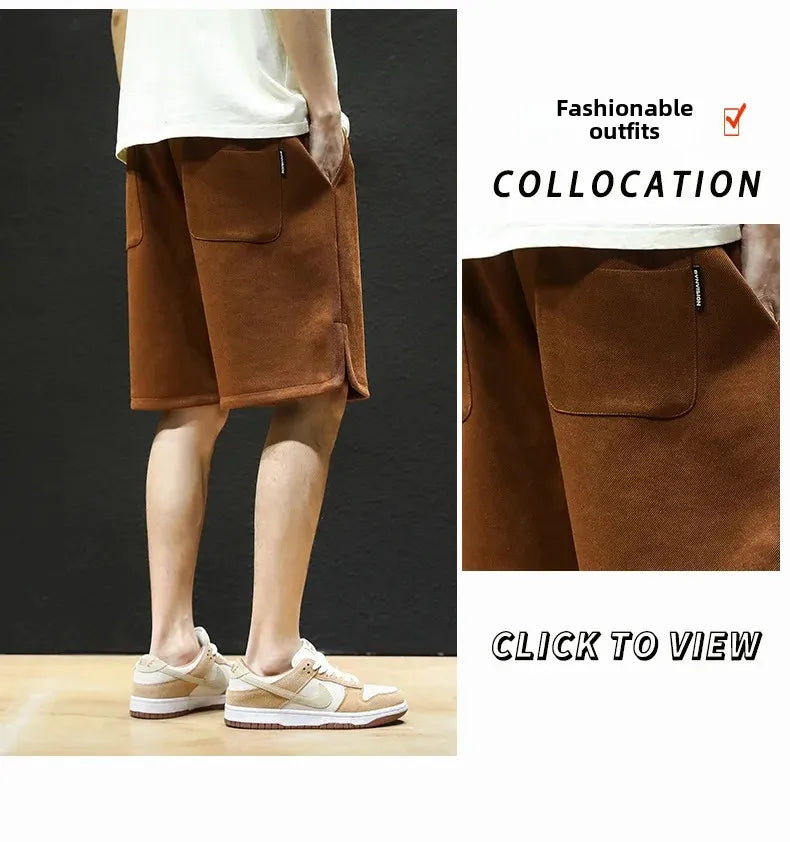 American Style High Street Men's Summer Thin Knit Sweatpants Casual Trendy Brand Plus Size Straight Leg Loose Fit Five Minute Pa