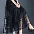 Pop Pop Long Tulle Skirt Women 2024 Spring Summer Elastic High Waist A-Line Mesh Pleated Puffy Skirt Female Elegant Lace Midi Sk