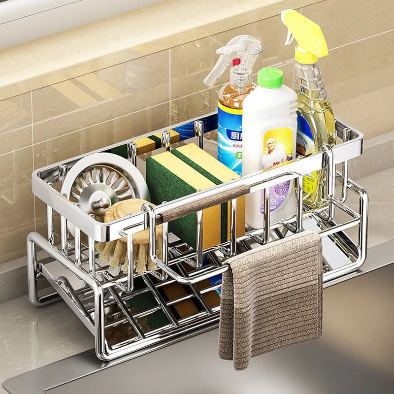 Estante de acero inoxidable para cocina, escurridor de esponjas, escurridor de fregadero, artículos de lavado de platos, almacenamiento de paños de cocina, escurridor