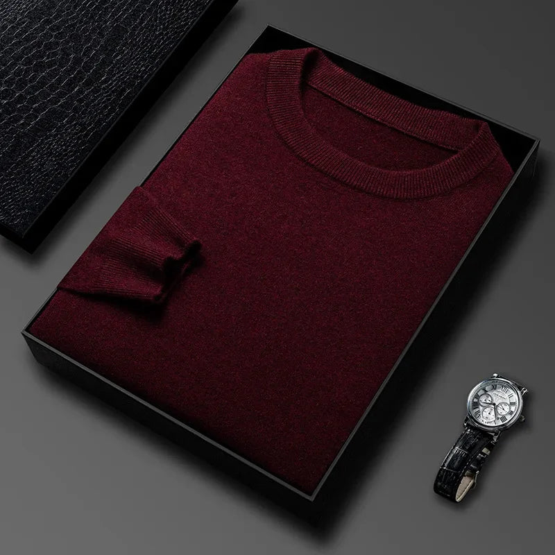Mens Knit Sweater Round Neck Long Sleeve Diamond Pattern Versatile Top Premium Cozy Casual