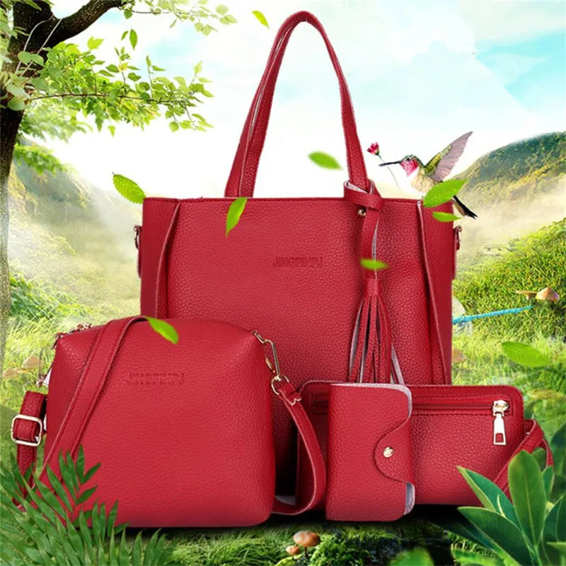 4pcs Elegant Minimalist Women'S Shoulder Bag, Handbag, Crossbody Bag, Women Storage Bag, Holiday Gift, Synthetic, Zipper Closure