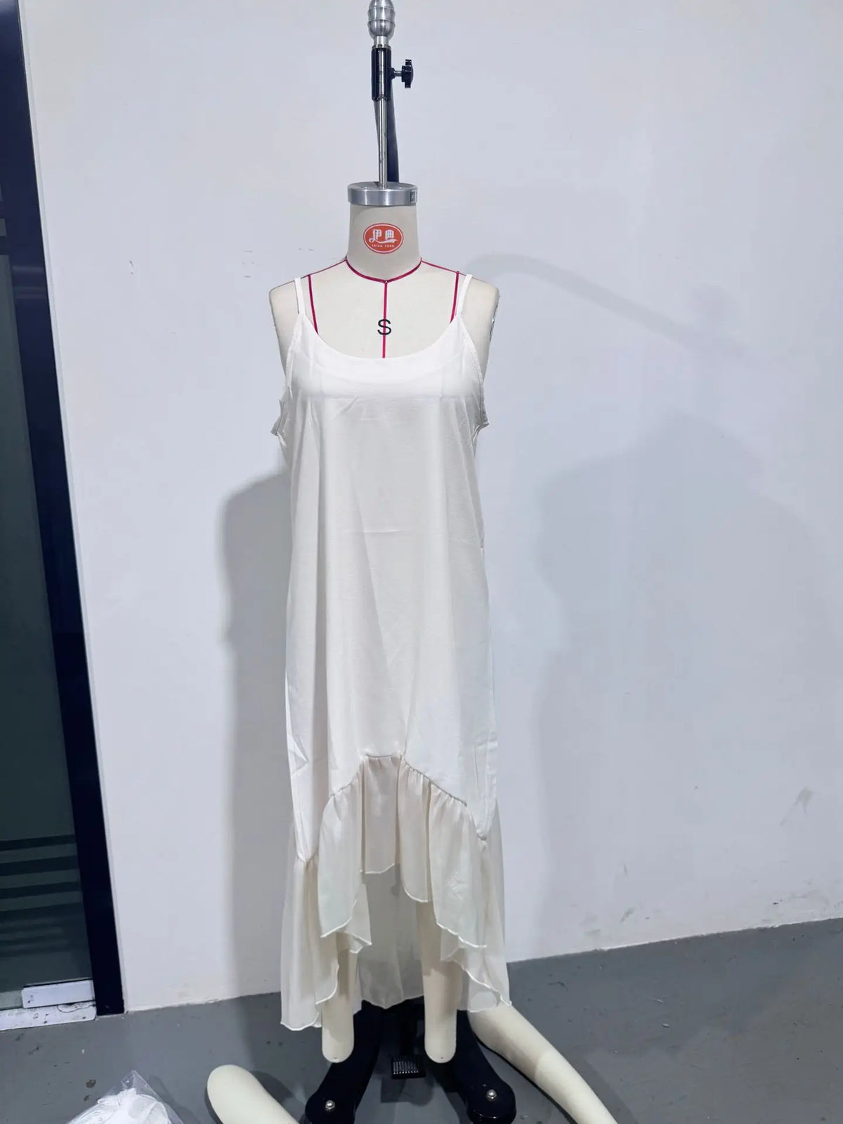 Womens Boho Solid Maxi Dress Sleeveless Spaghetti Strap High Low Ruffle Hem Flowy Dress Casual Beach Backless Asymmetrical Dress
