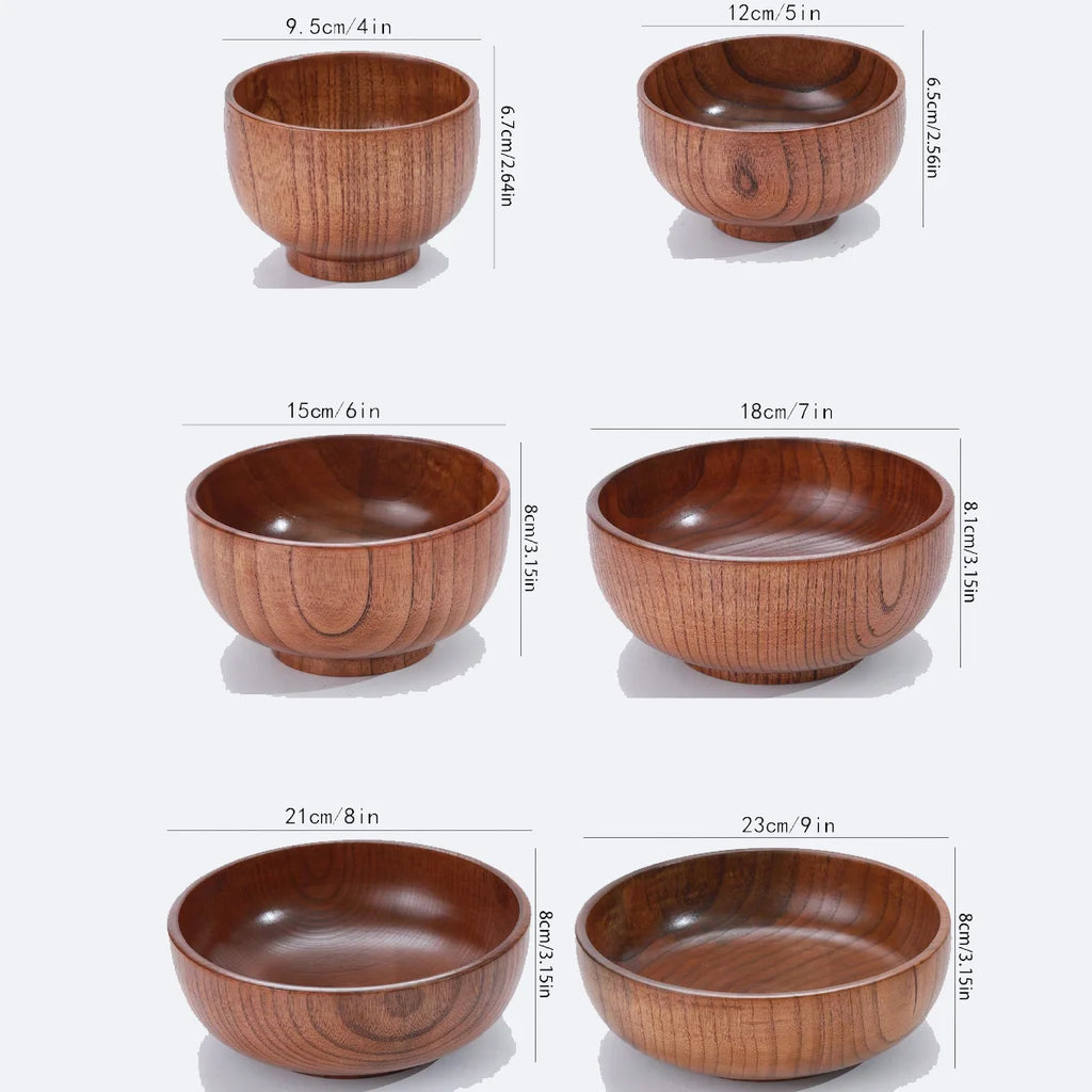 1Pc Stackable Solid Wood Bowl / Available in Large and Small Sizes / Household Wooden Bowl for Salad / Rice / Soup Noodles