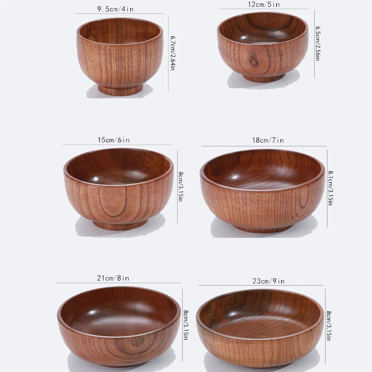 1Pc Stackable Solid Wood Bowl / Available in Large and Small Sizes / Household Wooden Bowl for Salad / Rice / Soup Noodles