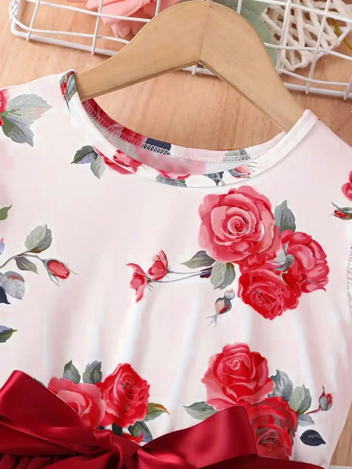 Summer 2026 Children's & Women's Cute Plush Dress with Small Flying Sleeves Round Neck Print Design New Collection