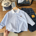 2025 Autumn Boys Cute Embroidery Bear Long Sleeve Stripe Cotton Blouse 100-150Cm