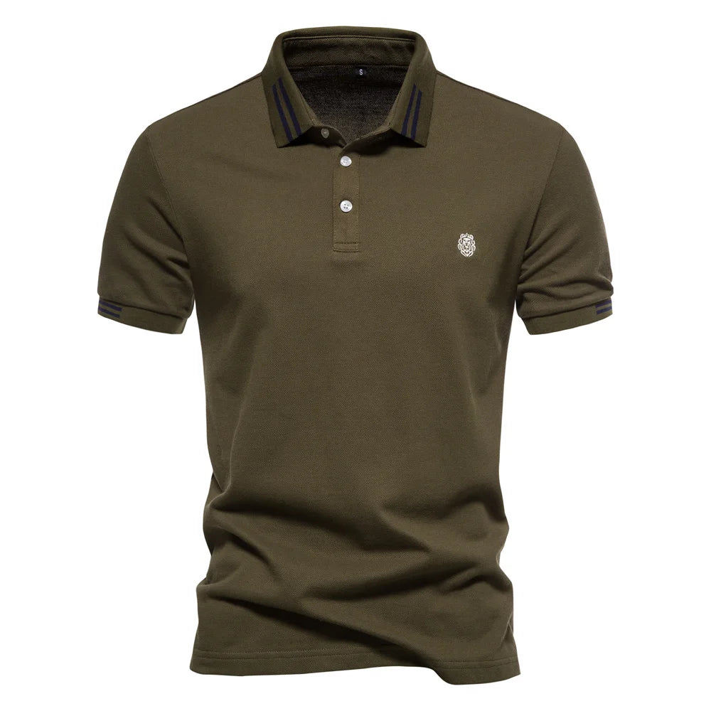 Aiopeon Premium Breathable Cotton Mens Polo Shirt Short Sleeve Solid Color For Men Casual Summer Wear