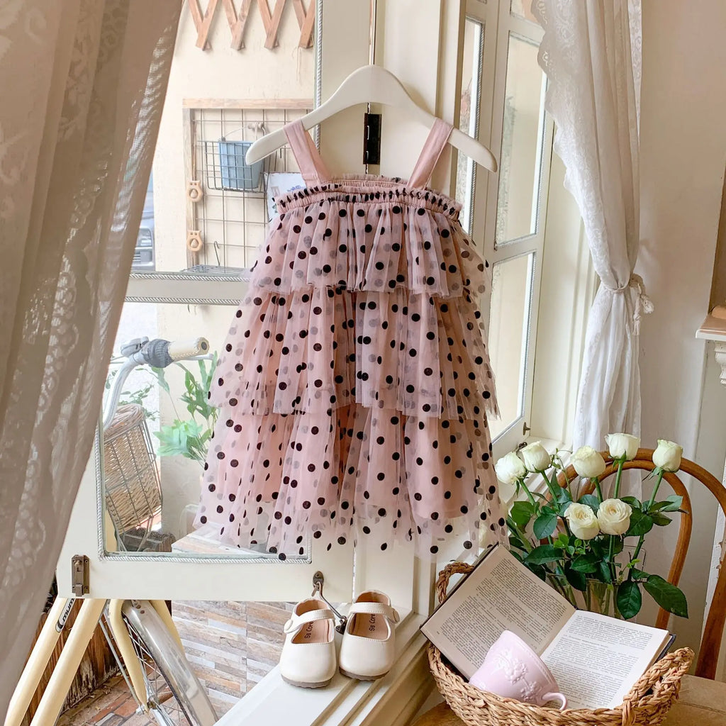 Baby Girl Princess Layered Tutu Dress Infant Toddler Child Sleeveless Suspender Dot Tulle Dresses for Casual Summer Baby Clothes