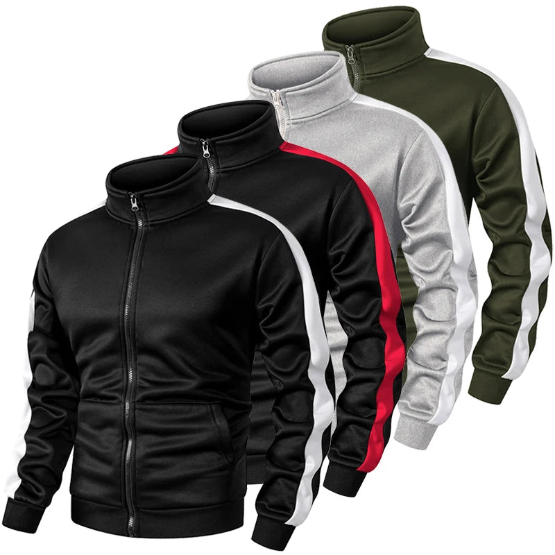 Men's Colorblock Patchwork Sporty Jacket with Kanga Pocket Fall Winter Fleece Lined Warm Long Sleeve Zip Up Coat Outwear Tops