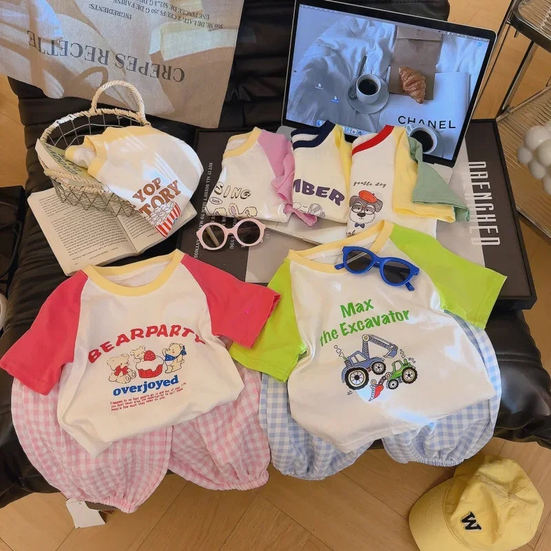 Summer New Children'S Cotton Cartoon Printed Short Sleeved T-Shirt Boys And Girls Raglan Sleeves Stylish Casual Tops