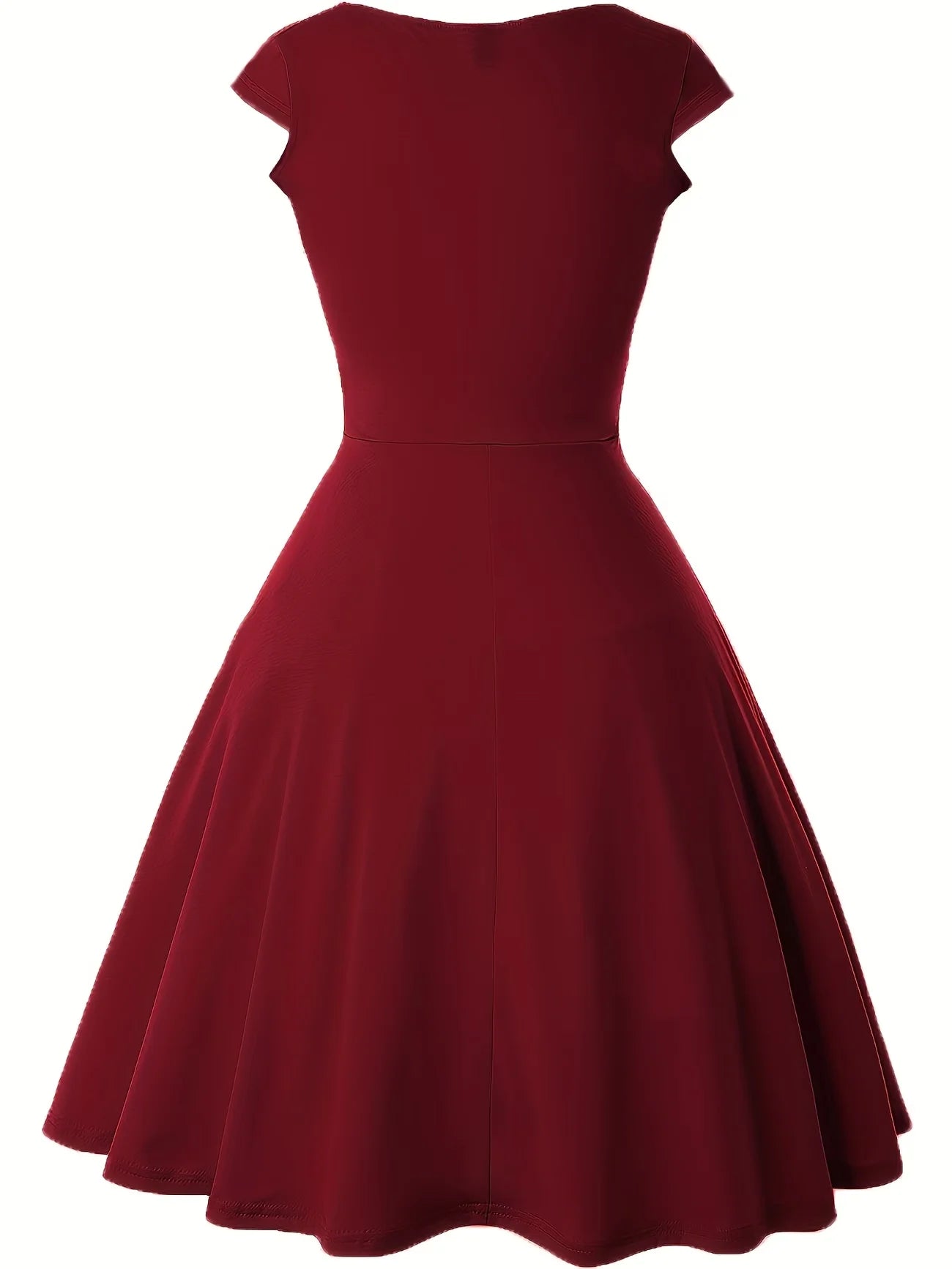 Women's Elegant Round Neck Summer Short Sleeve Solid A-Line Knee-length Dress High Waist Swagger Party Wedding Casual Departure