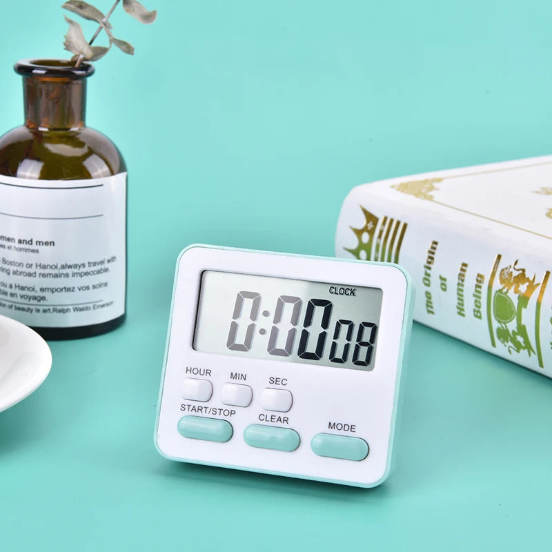 Digital Kitchen Timer with Large LCD Display, Alarm, and Stand - Black