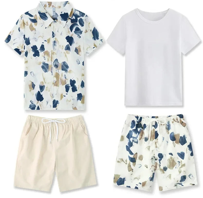 2025 Mom and Daughter Short Sleeve Dress Holiday Summer Family Vacation Look Clothes Dad and Son Shirts Two Piece Outfits Sets
