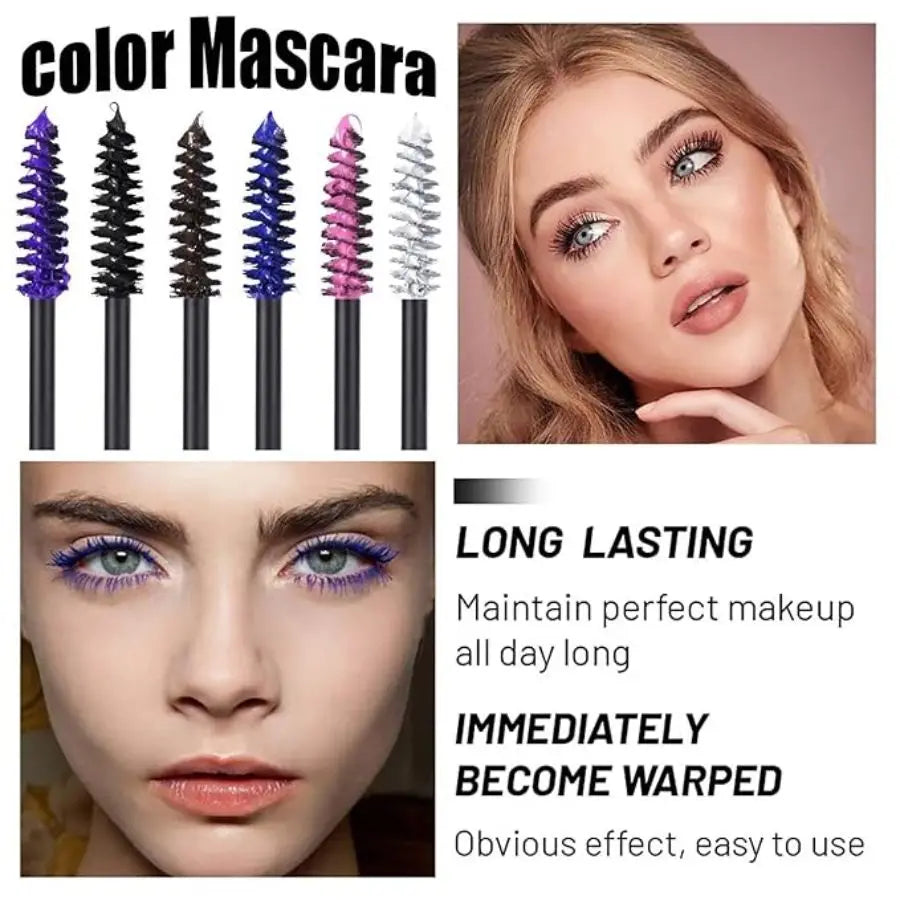 6-Color Mascara With Large Brush Head, Easy To Apply, Non-Clumping, Non-Fading, White, Purple, Royal Blue, Silver, Coffee, Not Easy To Smudge, Mascara And Eyebrow Gel