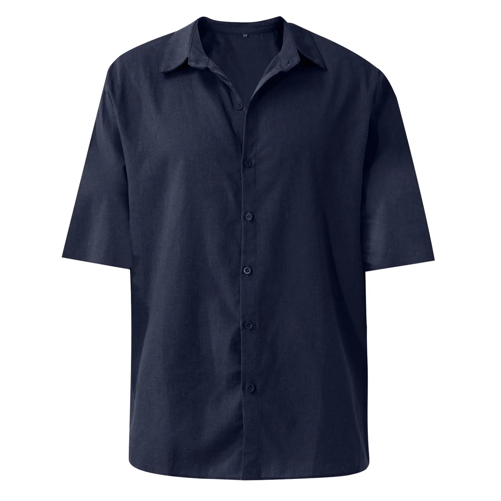 Men'S Short-Sleeved Shirts Cotton Linen Summer Solid Color Turn-Down Collar Quick Drying Casual Beach Style Plus Size Shirts