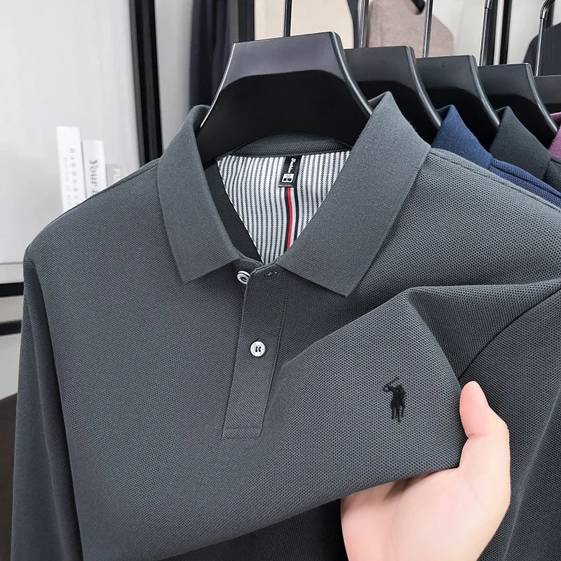 Mens 100 Percent Cotton Polo Shirt With Embroidered Pony Long Sleeve Autumn Winter Business Casual Polo Ralph Lauren