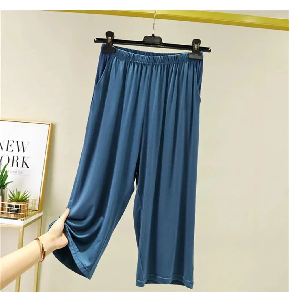 Women's Modal Wide Leg Cropped Pants - High Waist Casual Lounge