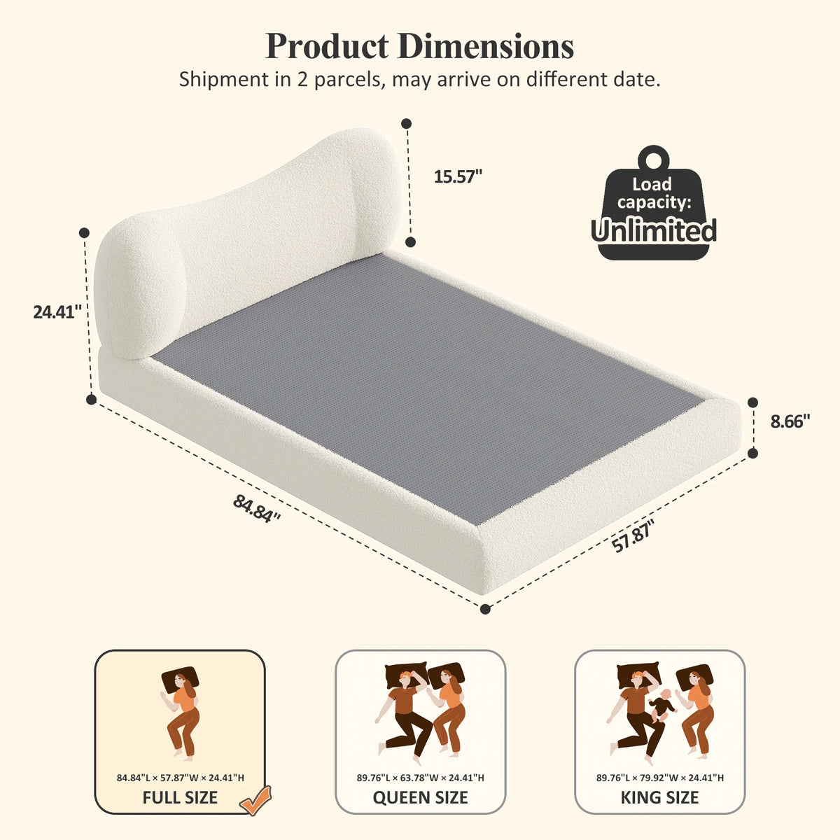 EnHomee Cloud Bed Frame with 5.9" Detachable Headboard, No Assembly Required Beds All-Foam Boneless, Noise-Free, No Box Spring Needed