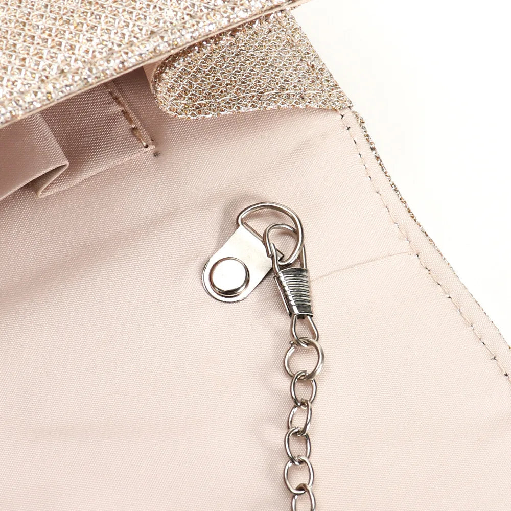 2026 New Women Fold Glitter Handbag Shiny Envelope Evening Bag Ladies Pleated Silver Clutch Chain Wedding Party Mini Long Purse