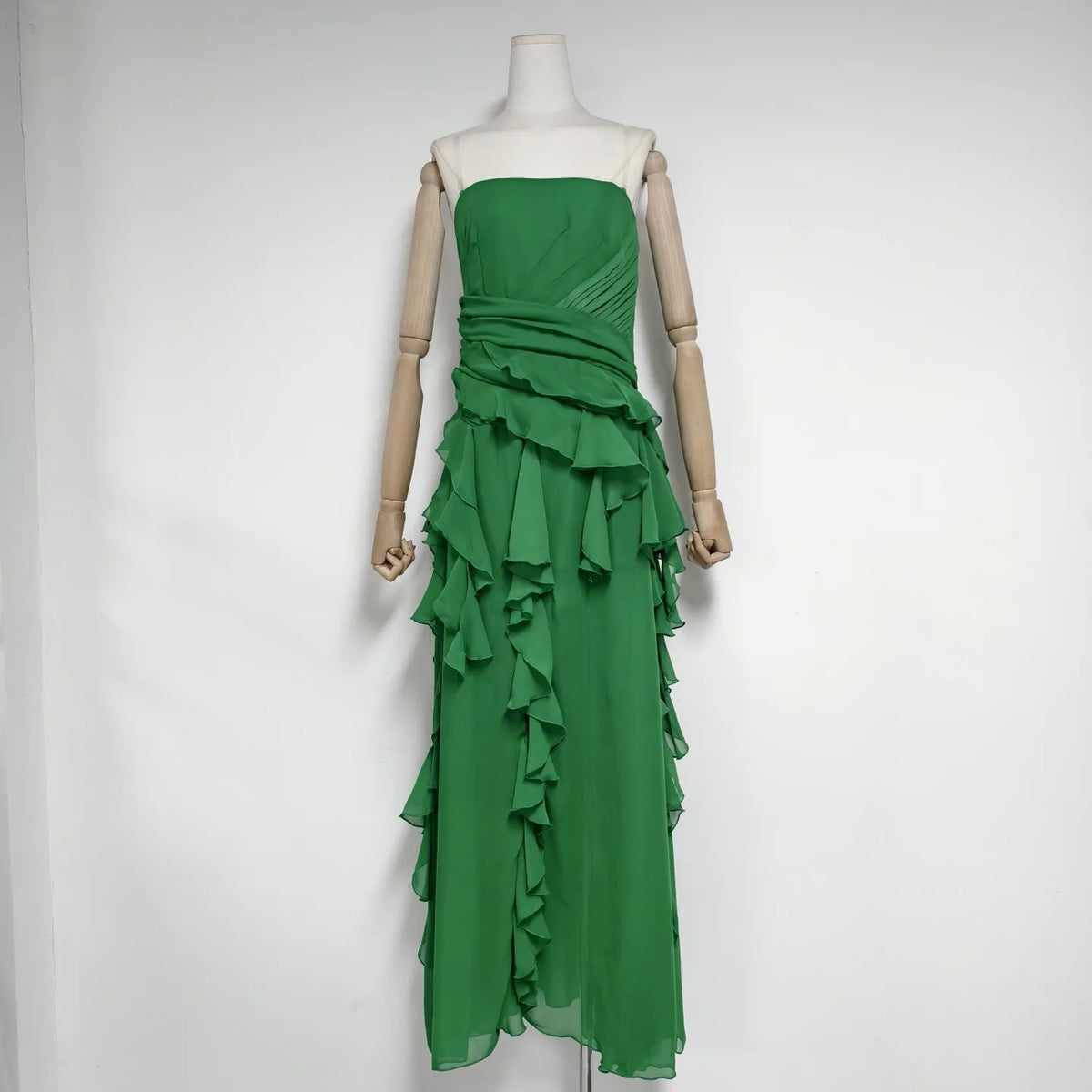 2026 Summer American Elegant Temperament Fashion Ruffled Splicing Sleeveless Strapless Irregular Split Chiffon Long Dress Women