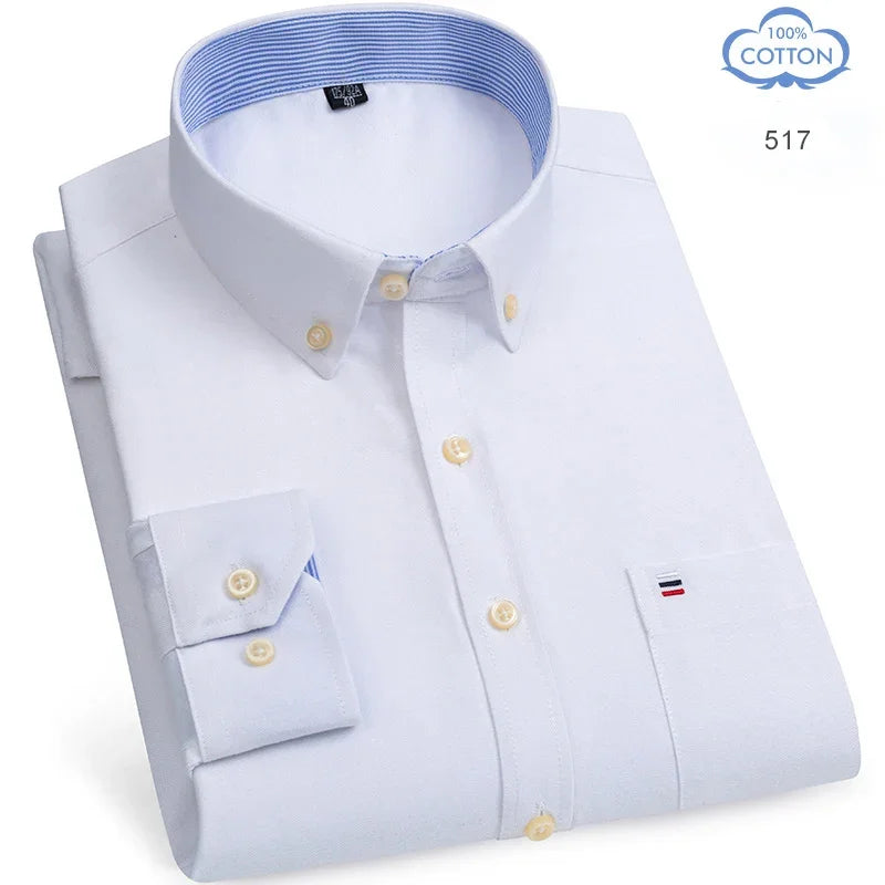 100 Percent Cotton Oxford Shirt For Men Long Sleeve Plaid Pattern Business Office Wear Smart Casual