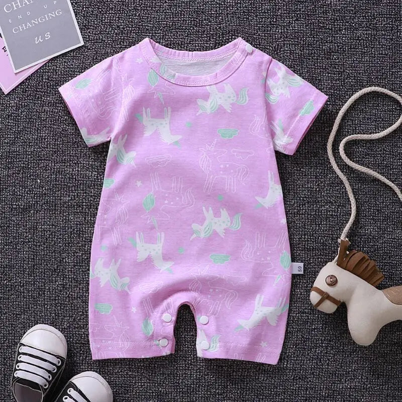 Baby Unisex Romper Jumpsuit - 100% Cotton Short-Sleeve Animal Print