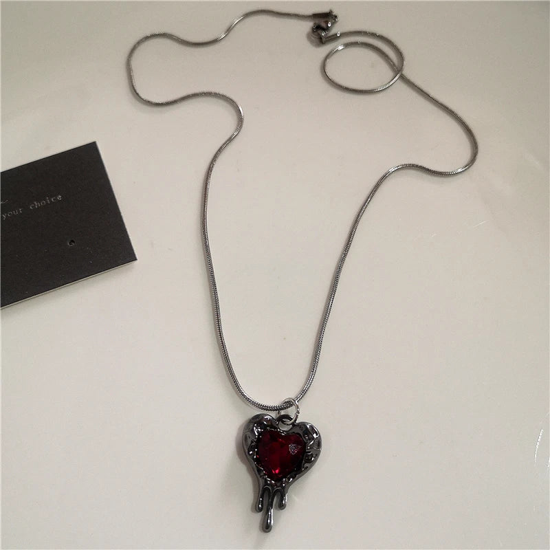Gothic Red Cross Star Heart Pendent Necklace For Women'S Men Hip Hop Street Vintage Y2K Grunge Punk Y2K Aesthetic Jewelry Gifts