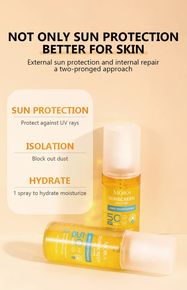 Facial Body Sunscreen Oil Spray Whitening Sun Cream Sunblock Skin Protective Cream Anti-Aging Oil-control Moisturizing SPF50+
