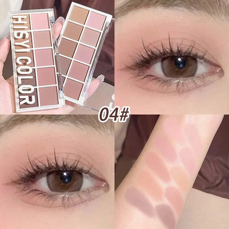 10-Color Eyeshadow Palette - Shimmer, Matte, Glitter, Waterproof