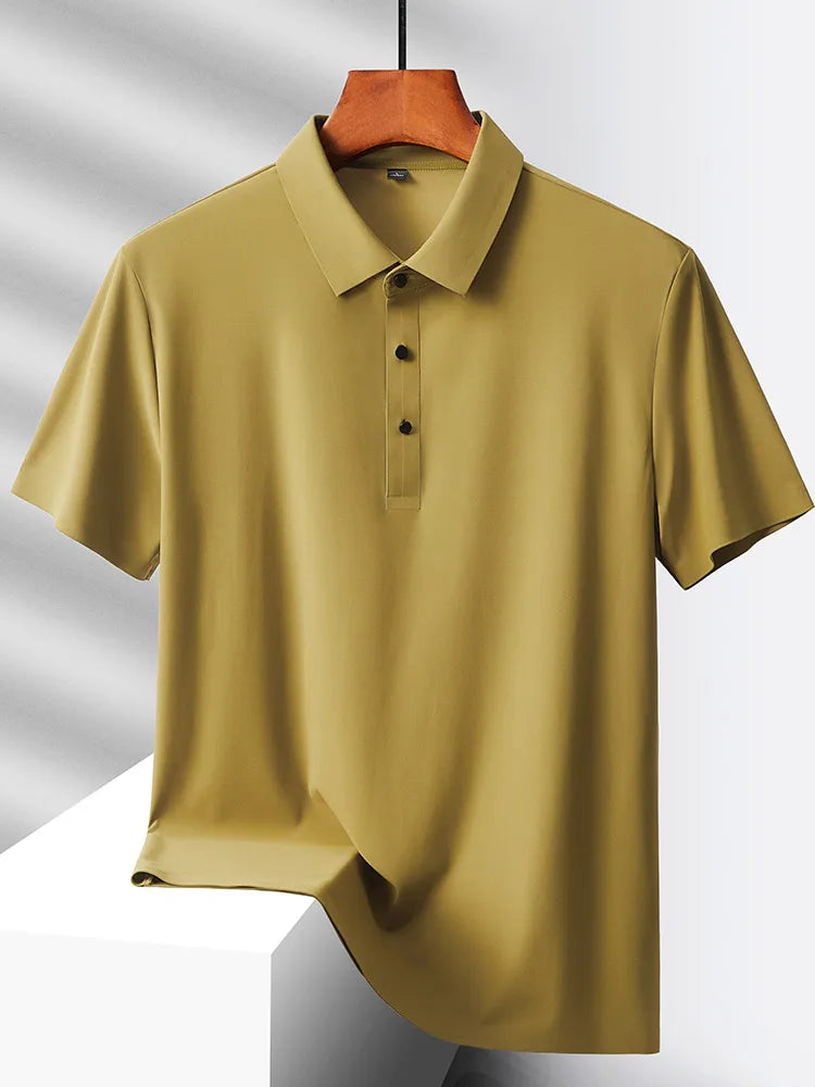 HeyMOMO Men's Ice Silk Polo Shirt - Short Sleeve Quick Dry Mesh Casual