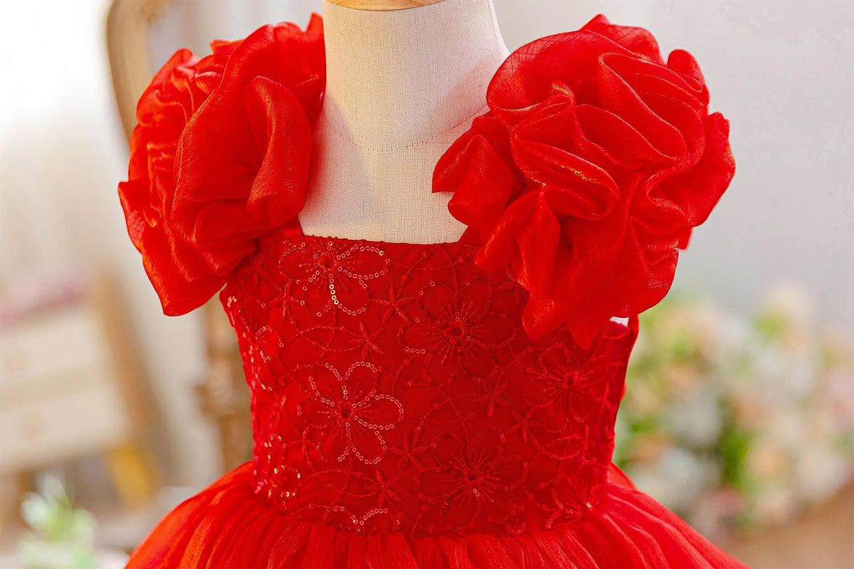HETISO Baby Girls Summer New Version Layered Dresses Children's One Year Princess Sequined Pink Wedding Party Ball Gown 1-5Y