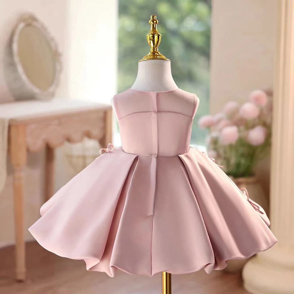 Dreamy Vow D097 Elegant Pink Bow Sleeveless Knee-Length Baby Girl Dress For Kids Birthday Party Spring Summer Prom Tulle Dress