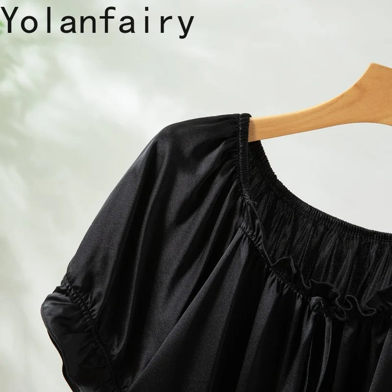 YOLANFAIRY 93% Real Mulberry Silk Pajamas for Woman 2026 Spring Summer High-end Sets Woman 2 Piece Short Sleeve Pijamas De Mujer