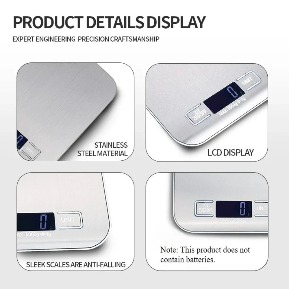 Báscula digital de cocina con pantalla LED de 5 kg/1 g, de acero inoxidable, electrónica, para alimentos, joyas, aperitivos, repostería, herramientas para el hogar