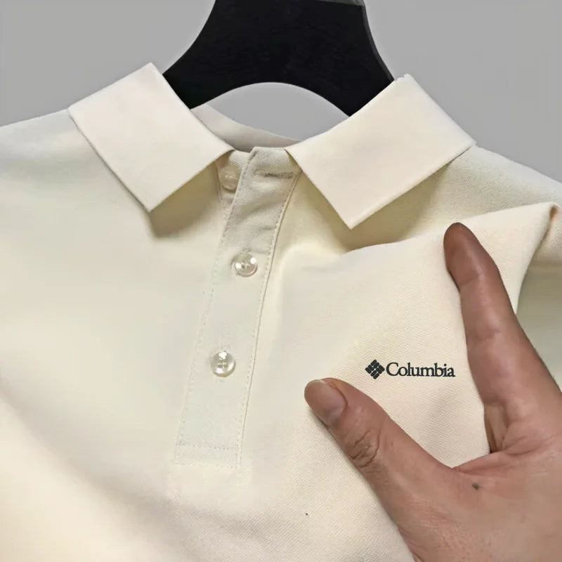 Men's Embroidered Polo Shirt - Short Sleeve Casual Solid Color Top