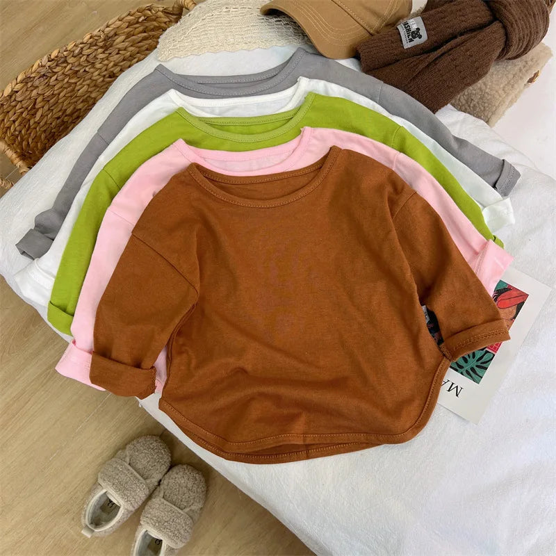 100% Cotton Children Simple T-Shirt Solid Color Versatile Short Sleeve Tops For Boys And Girls Summer New Baby Bottoming Shirt