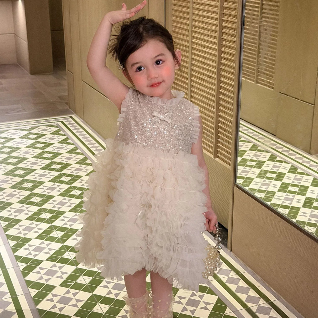 2026 summer new children's clothing sleeveless vest princess skirt sequined cake skirt