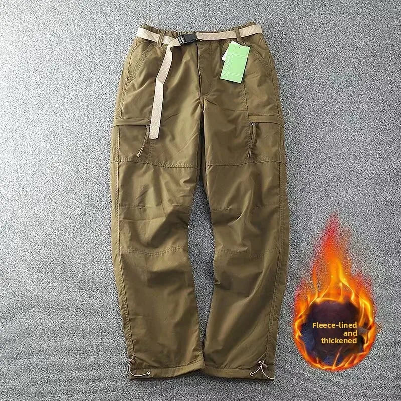 Outdoor Workwear Pants Men'S Loose Fleece Lined Thick Soft Hiking Mountain Climbing Windproof Waterproof Jacket Pants