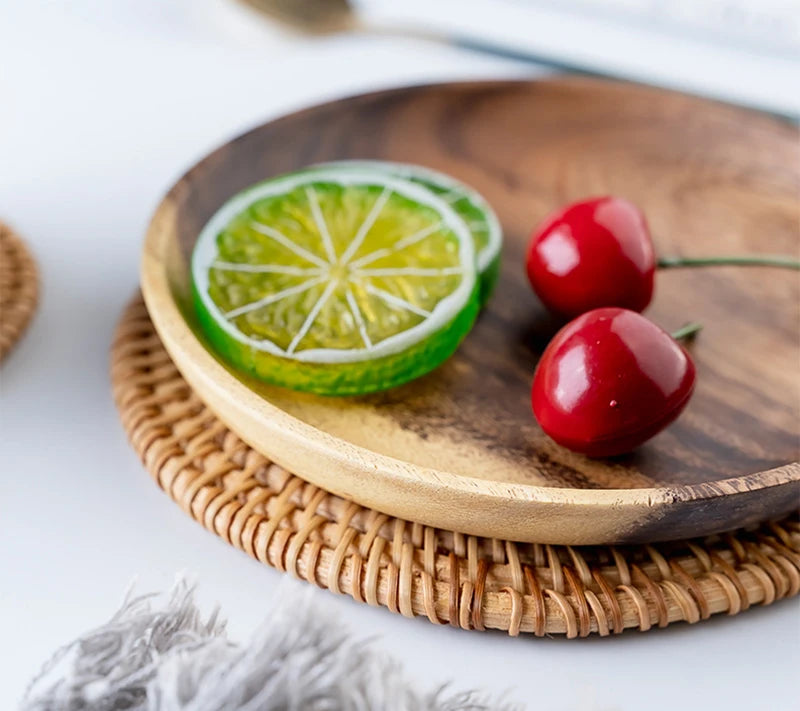 Wooden Dinner Plates Household Round Coffee Tray solid wood Tea saucer ins Japanese style dim sum For Food Snack Dishs