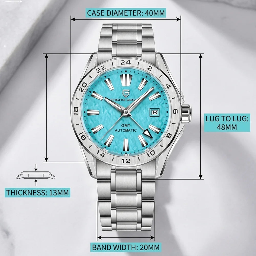 Pagani Design GMT Men's Mechanical Watch Luxury Sapphire Glass Stainless Steel Automatic Mechanical Men's Watch 100 Waterproof