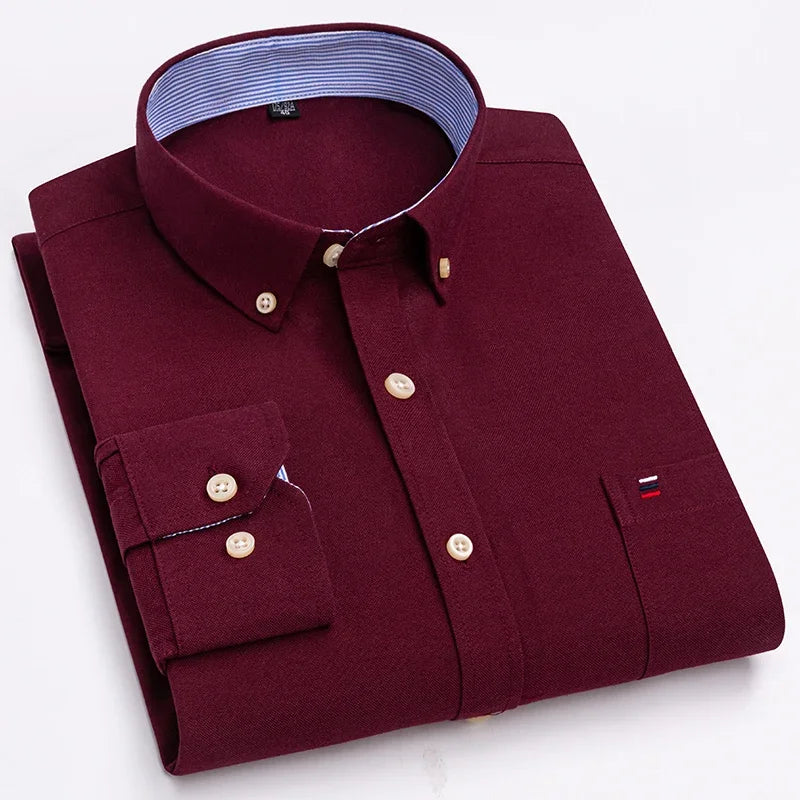 Over Size 7XL 100% Cotton Oxford Long-Sleeve Shirts for Men Slim Fit Formal Plain Shirt Office White Clothes Elegant Business To