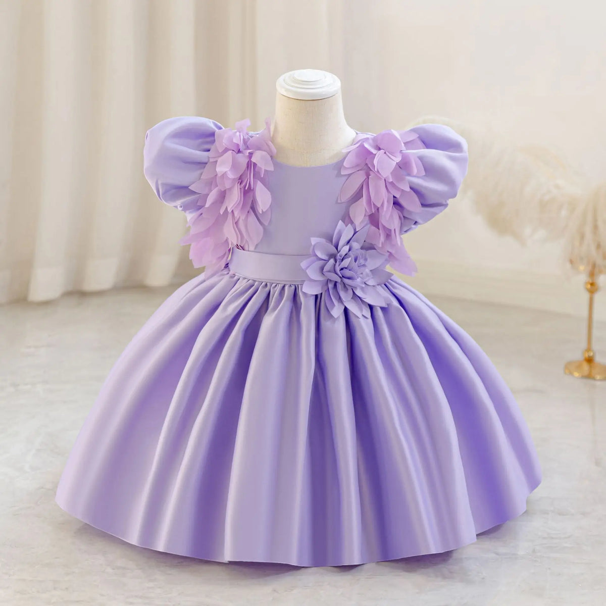 HETISO Leaf Appliques Baby Party Dress Casual Satin Kid's Princess Gown for Girls Ages 1-4 Young Child Clothes