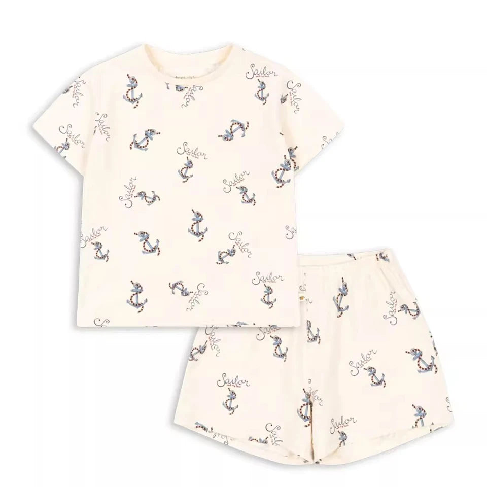 Summer Children Vacation Sets 2025 Ks Girls Cute Cartoon Short Sleeve Tops Boys Sport T-Shirt Shorts Baby Homewear Clothes Suit