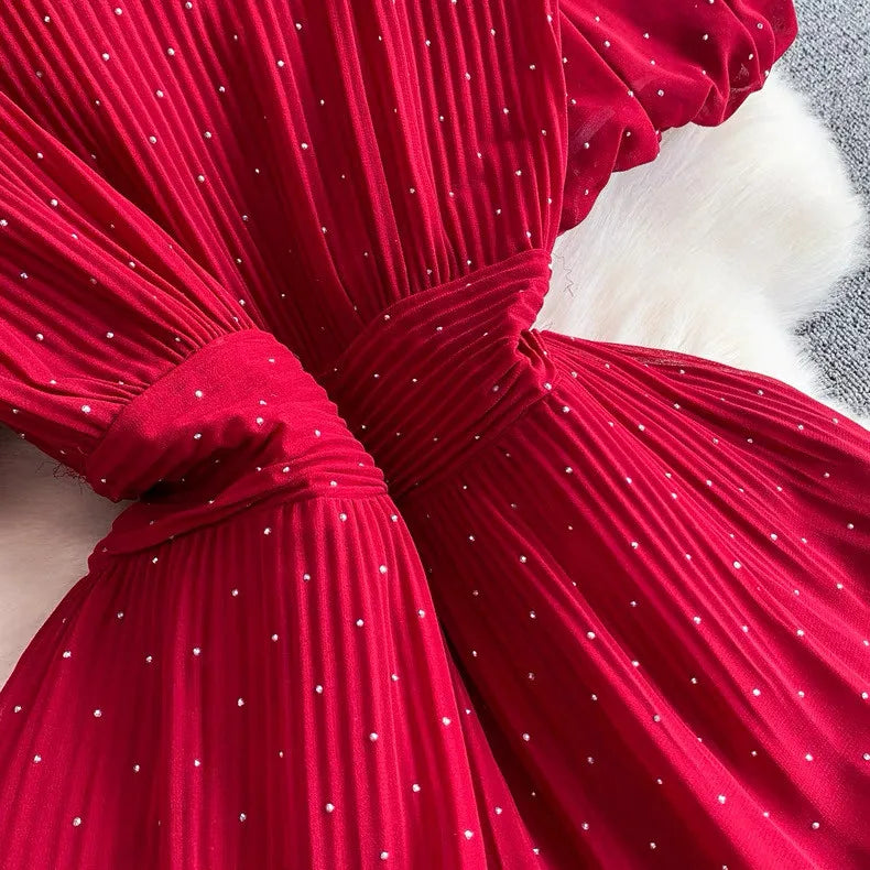 Summer Polka Dot Woman Elegant Dress Fashion V Neck Puff Sleeve Vestidos Korean A-Line Pleated Dresses 2026 Vestidos De Mujer