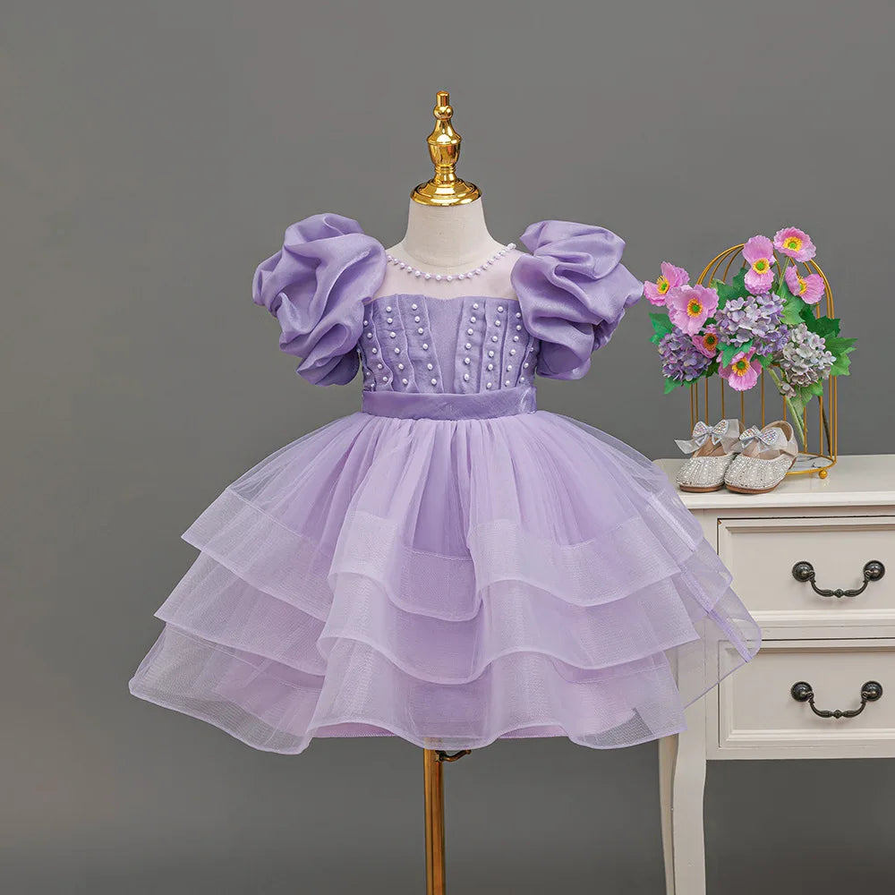 HETISO Girls' Children's Dress Beading Layered Princess Kids Evening Festive Ball Gown Elementary Student Girl Clothes 3-8 Years
