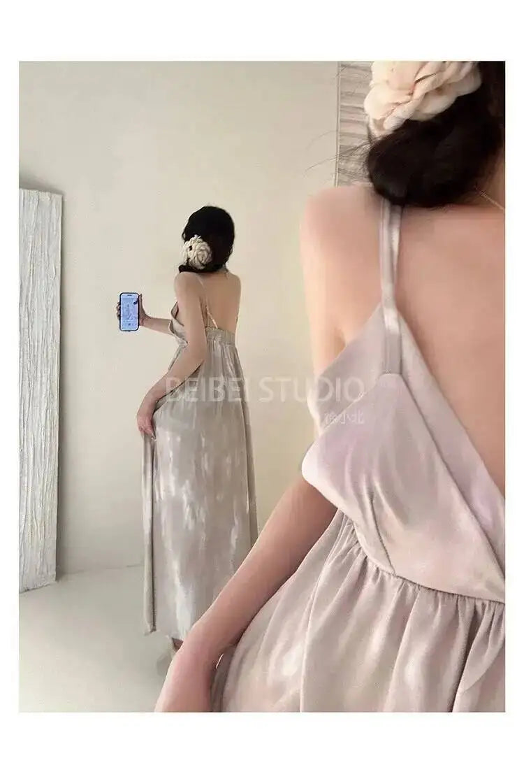 Summer New French Suspender Dress Elegant Gentle Temperament For Women Long Dresses Slim Fashion Sexy Women Tops Robe VN3H