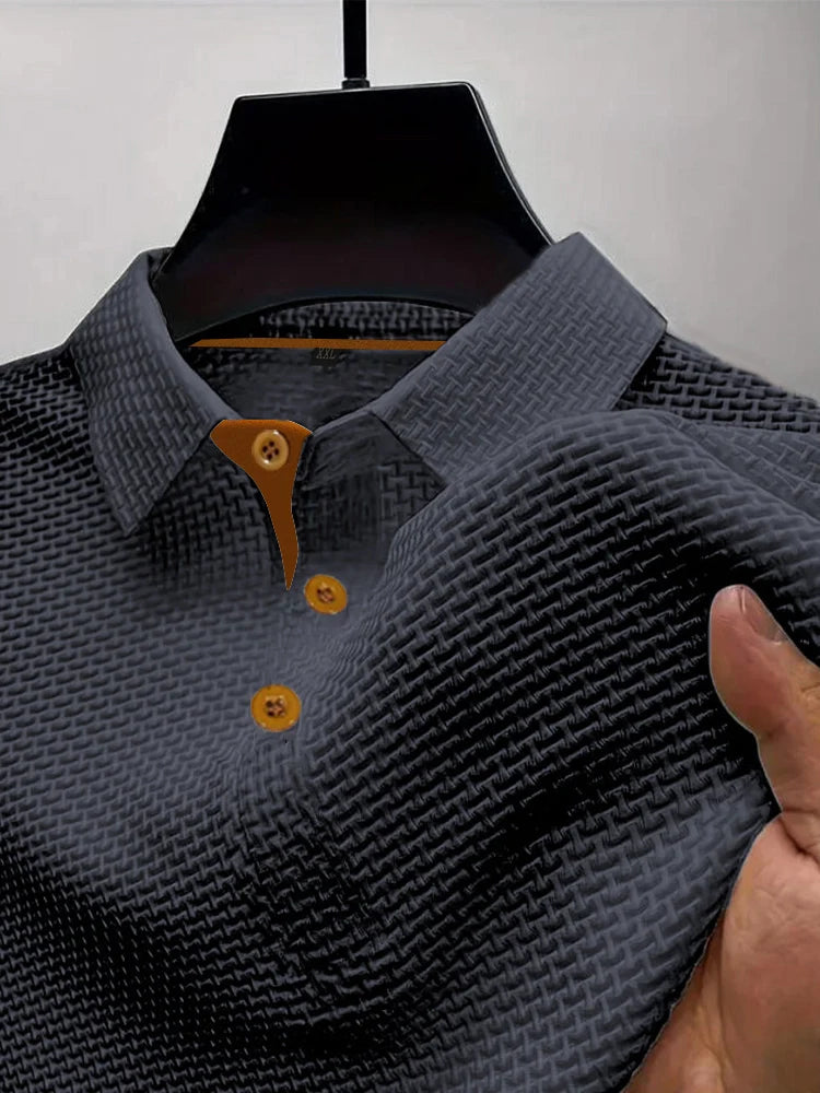 Men's Ice Silk Short-Sleeve Polo Shirt - Casual Knit Button Top